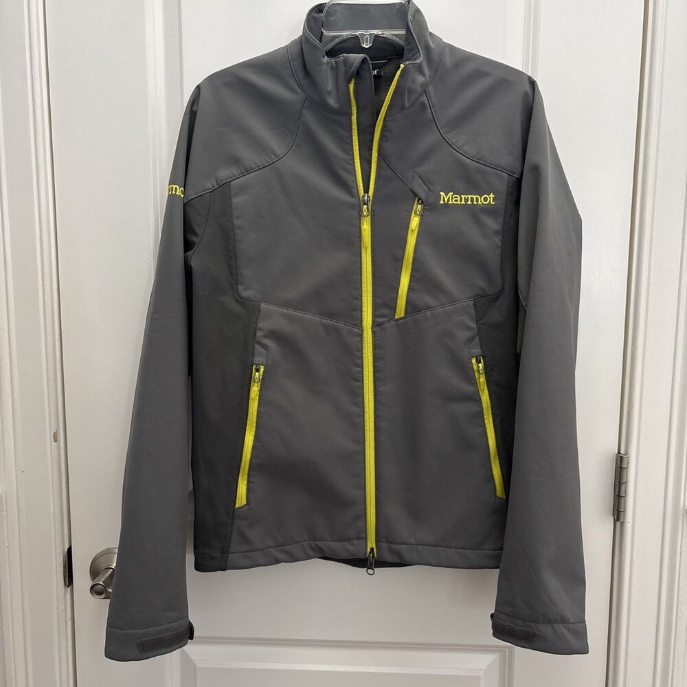 Marmot Tempo Softshell Jacket – Gray with Lime Green Zippers – Men’s Size S/P